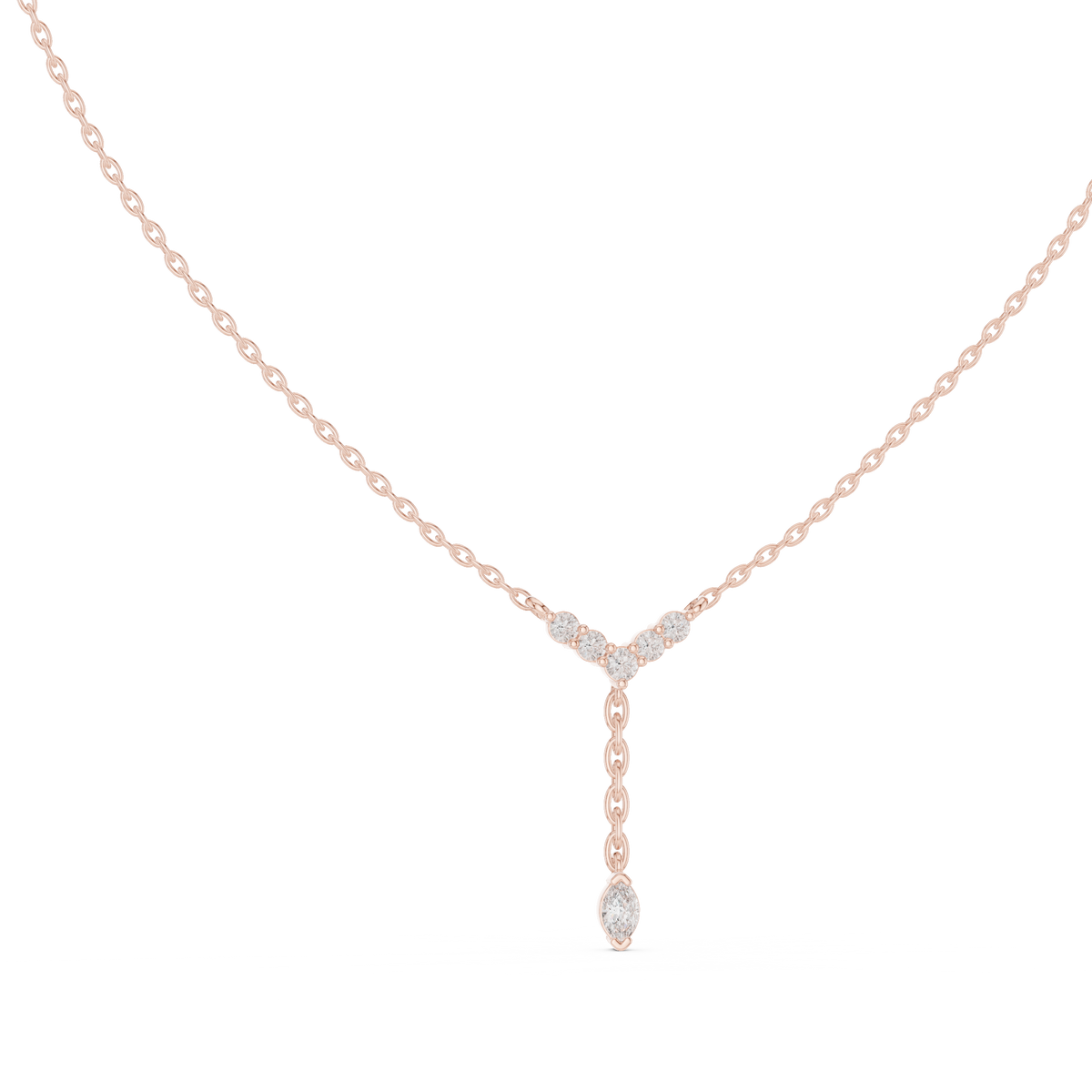 Lariella Chevron Diamond Y Drop Lariat Necklace with Marquise Diamond