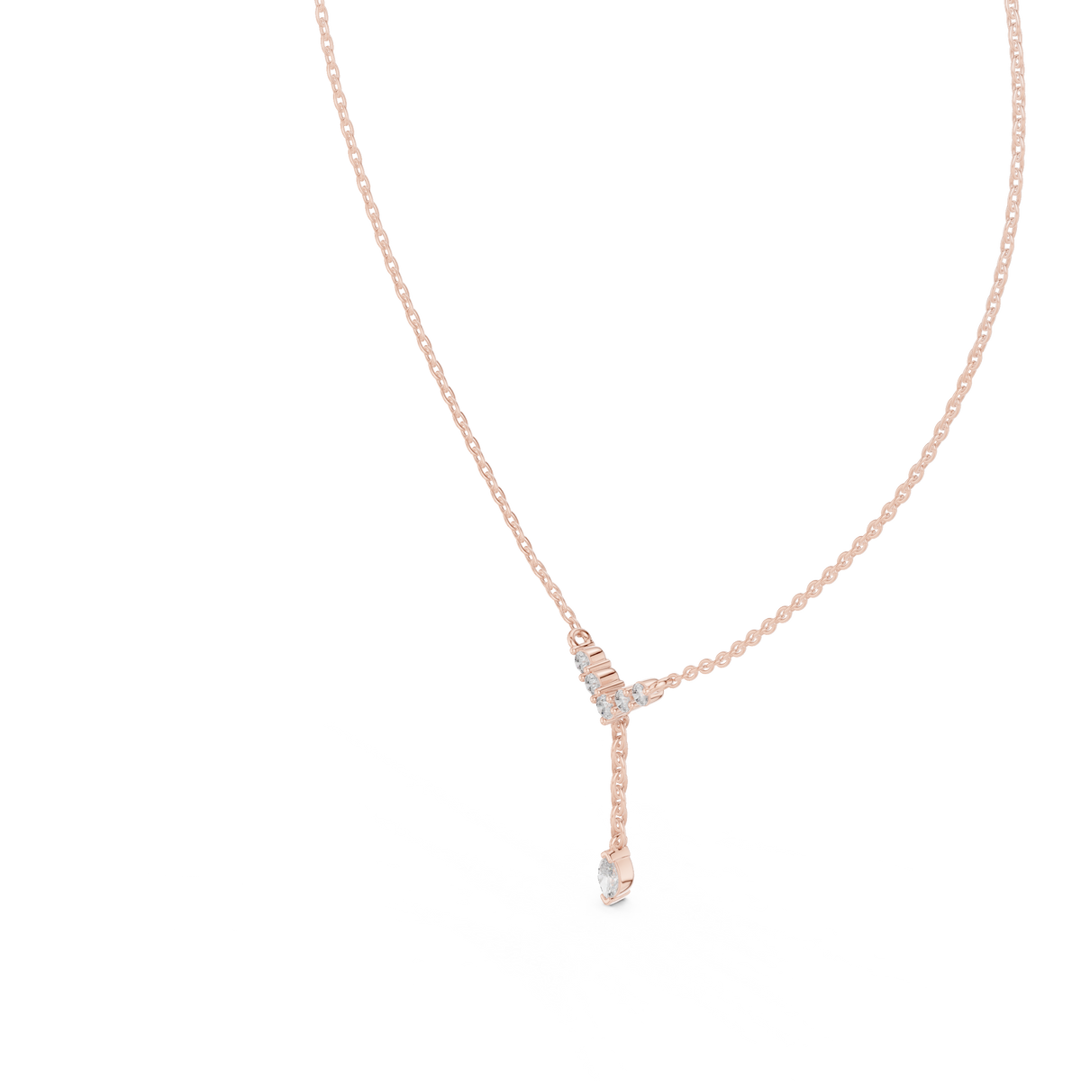 Lariella Chevron Diamond Y Drop Lariat Necklace with Marquise Diamond