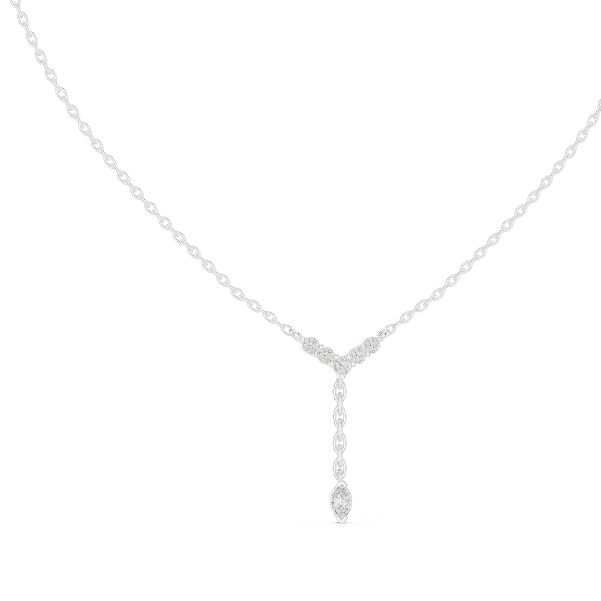 Lariella Chevron Diamond Y Drop Lariat Necklace with Marquise Diamond
