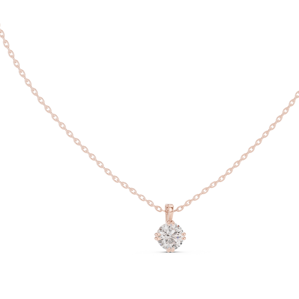 Geminelle Round Brilliant Double Prong Solitaire Lab Grown Diamond Pendant Necklace