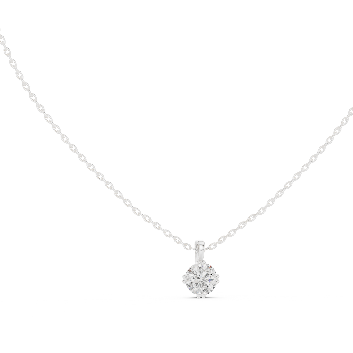 Geminelle Round Brilliant Double Prong Solitaire Lab Grown Diamond Pendant Necklace