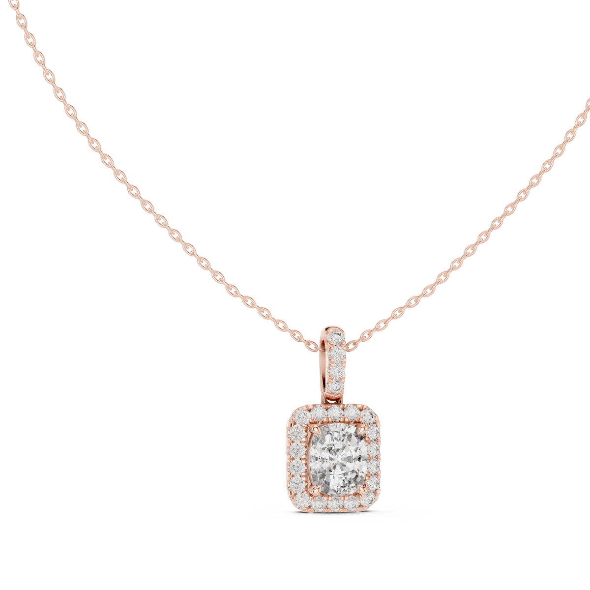 Haloria Cushion Halo Solitaire Lab Grown Diamond Pendant Necklace