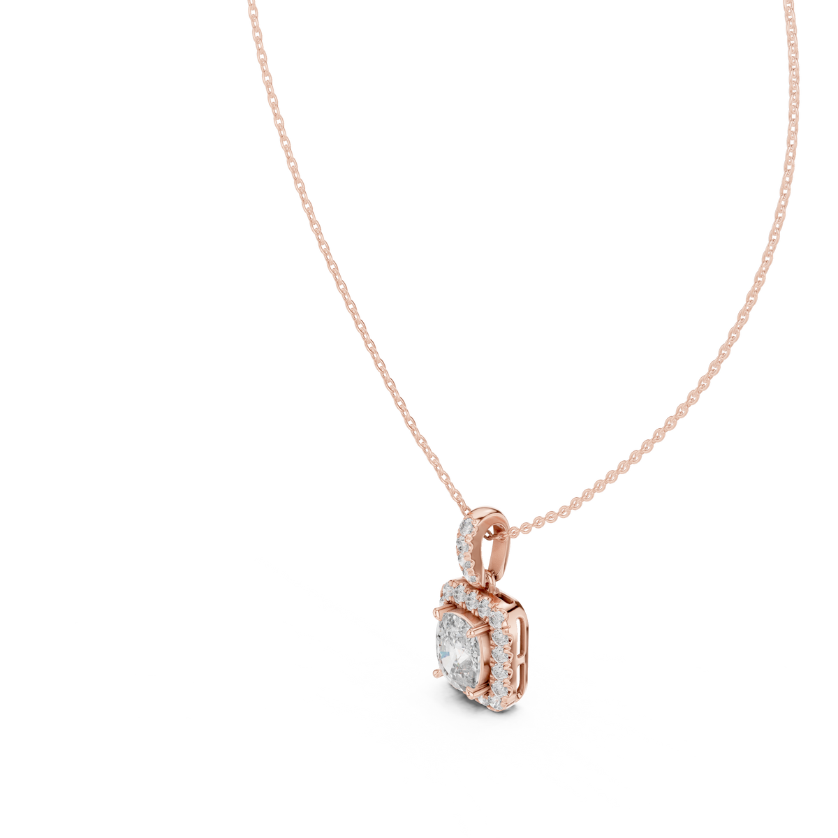Haloria Cushion Halo Solitaire Lab Grown Diamond Pendant Necklace