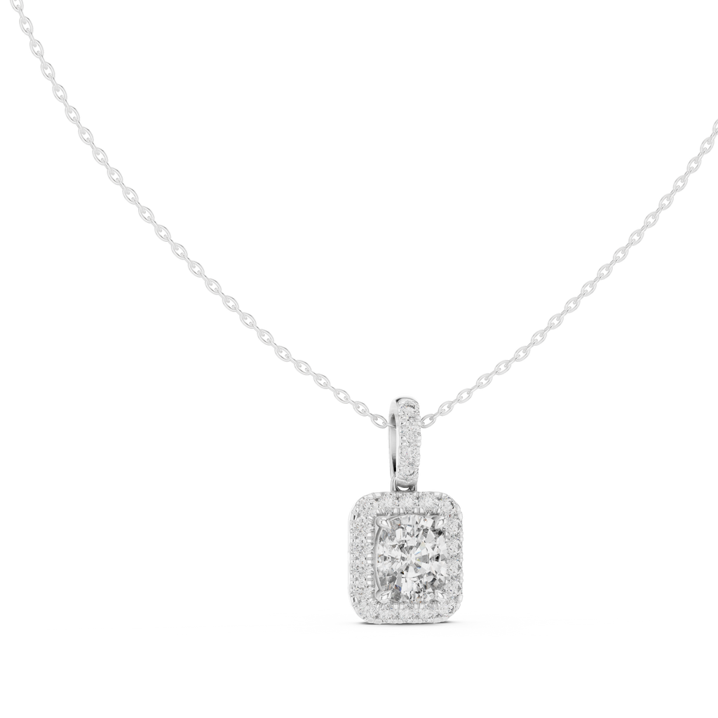 Haloria Cushion Halo Solitaire Lab Grown Diamond Pendant Necklace