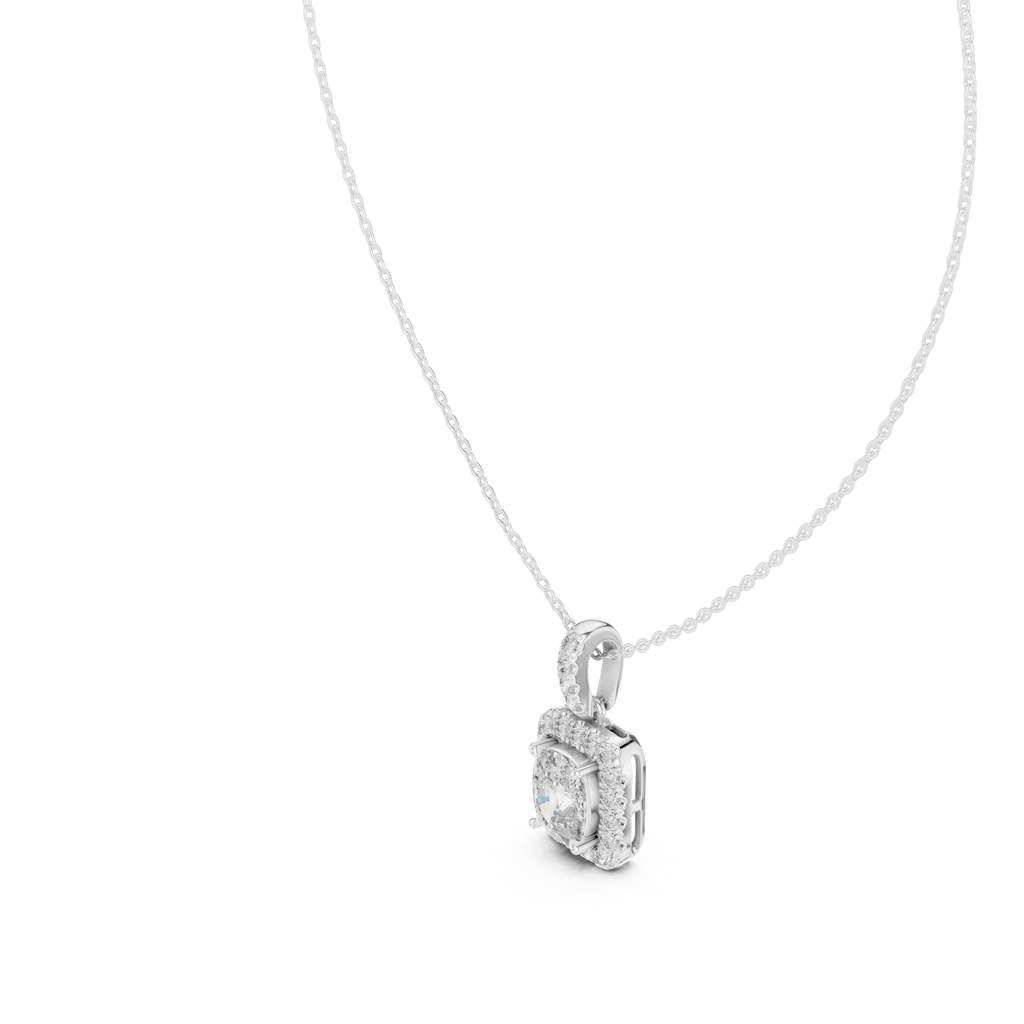 Haloria Cushion Halo Solitaire Lab Grown Diamond Pendant Necklace