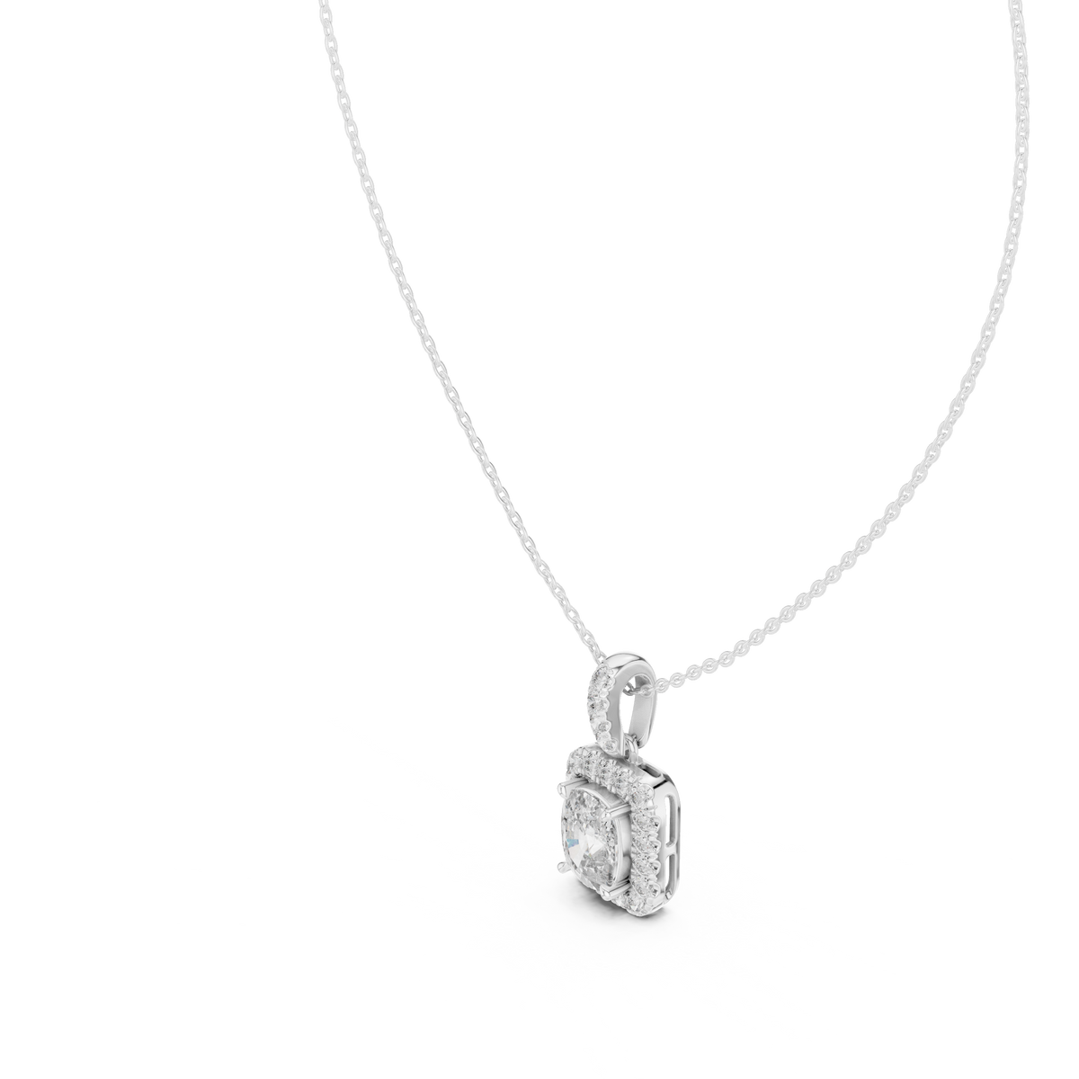 Haloria Cushion Halo Solitaire Lab Grown Diamond Pendant Necklace