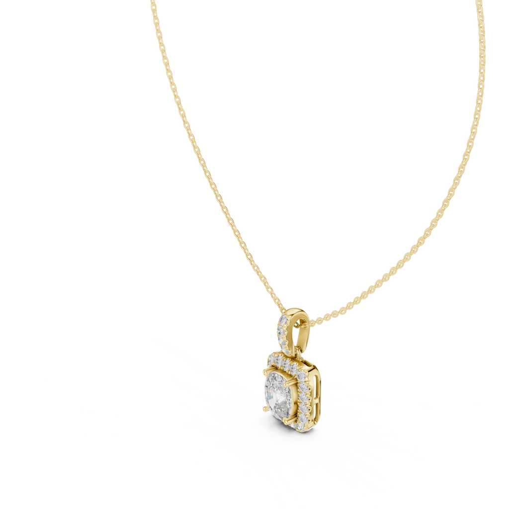 Haloria Cushion Halo Solitaire Lab Grown Diamond Pendant Necklace