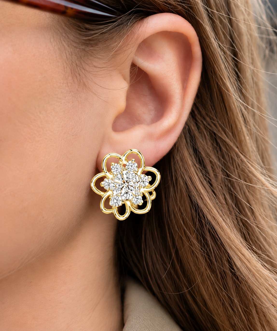 Jasmelle Open Petal Seven Stone Cluster Lab Grown Diamond Earrings