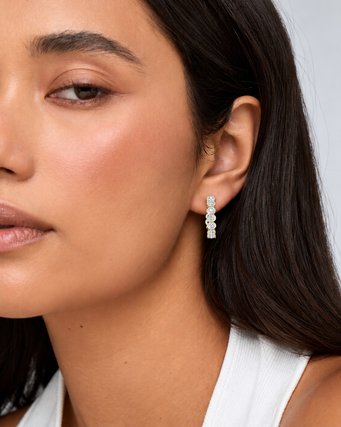 Celestria Round Diamond Linear Hoop Earrings.