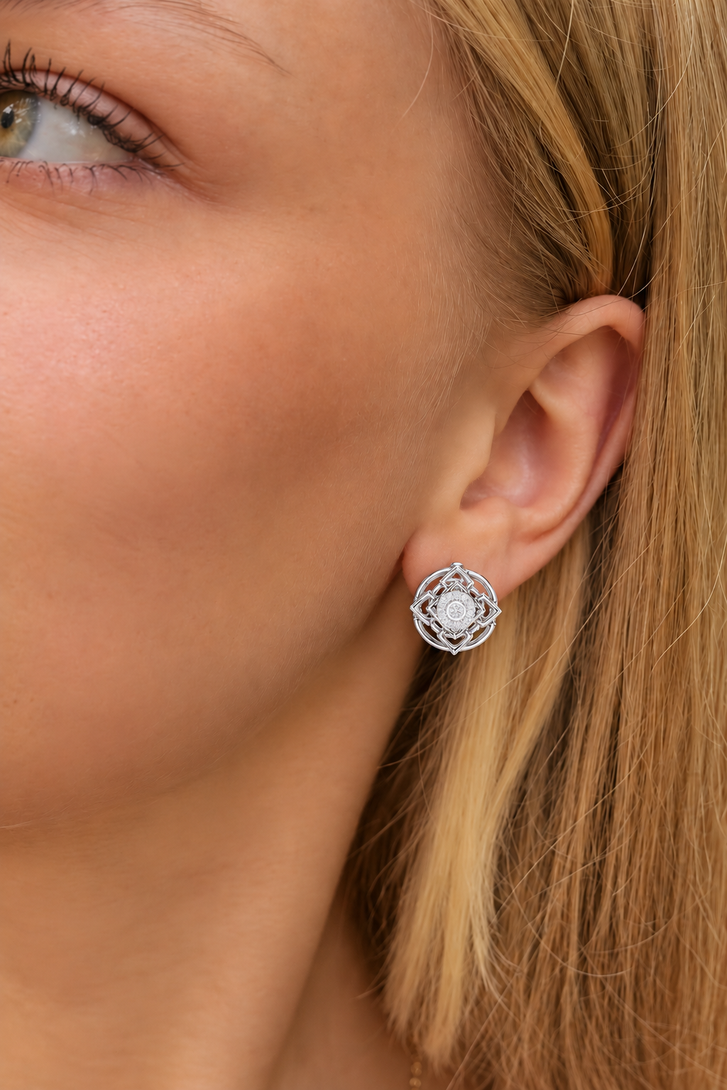 Jaalelle Interlaced Lattice Medallion Halo Lab Grown Diamond Earrings