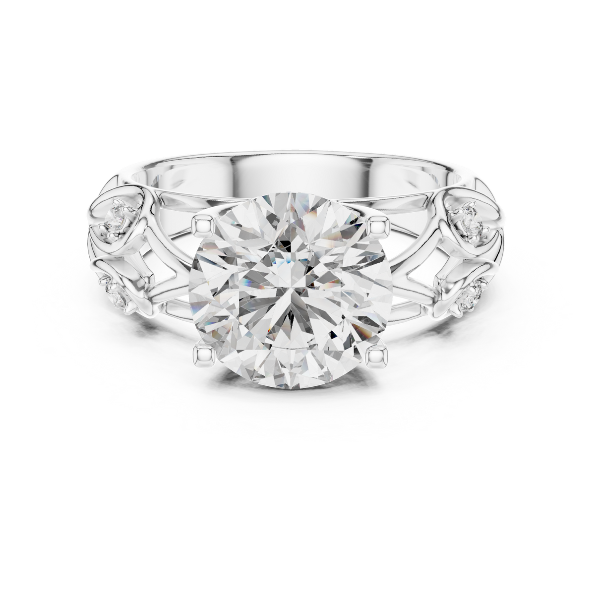Elisara Round Floral Accent Lab Grown Diamond Ring