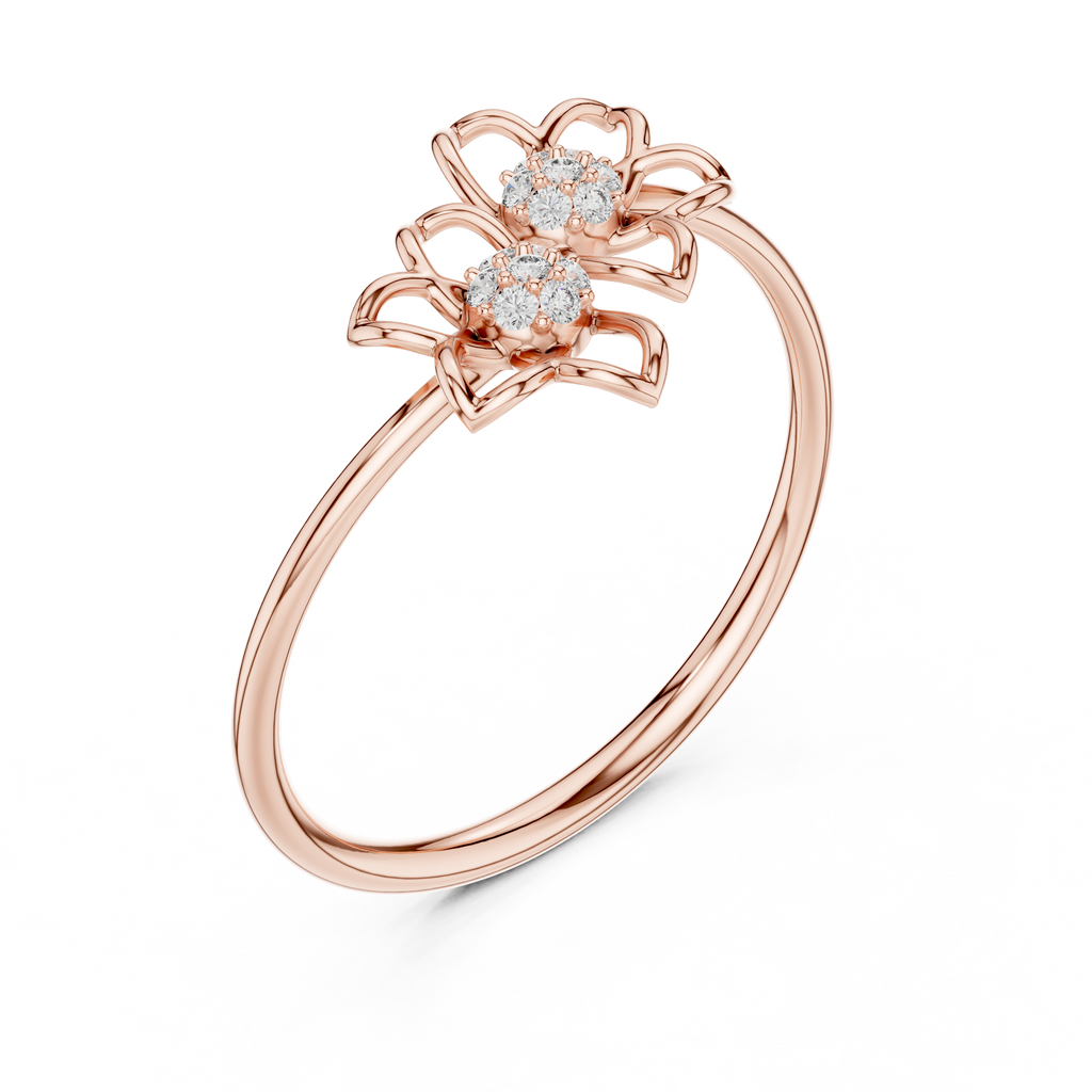Geminelle Twin Flower Open Petal Lab Grown Diamond Ring