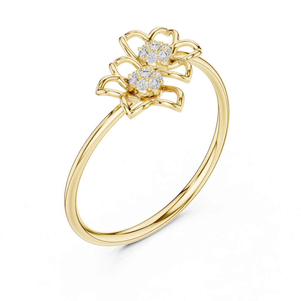 Geminelle Twin Flower Open Petal Lab Grown Diamond Ring