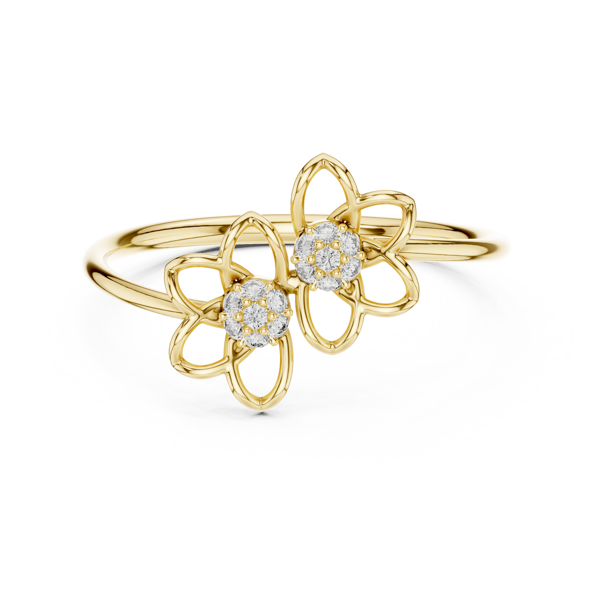 Geminelle Twin Flower Open Petal Lab Grown Diamond Ring