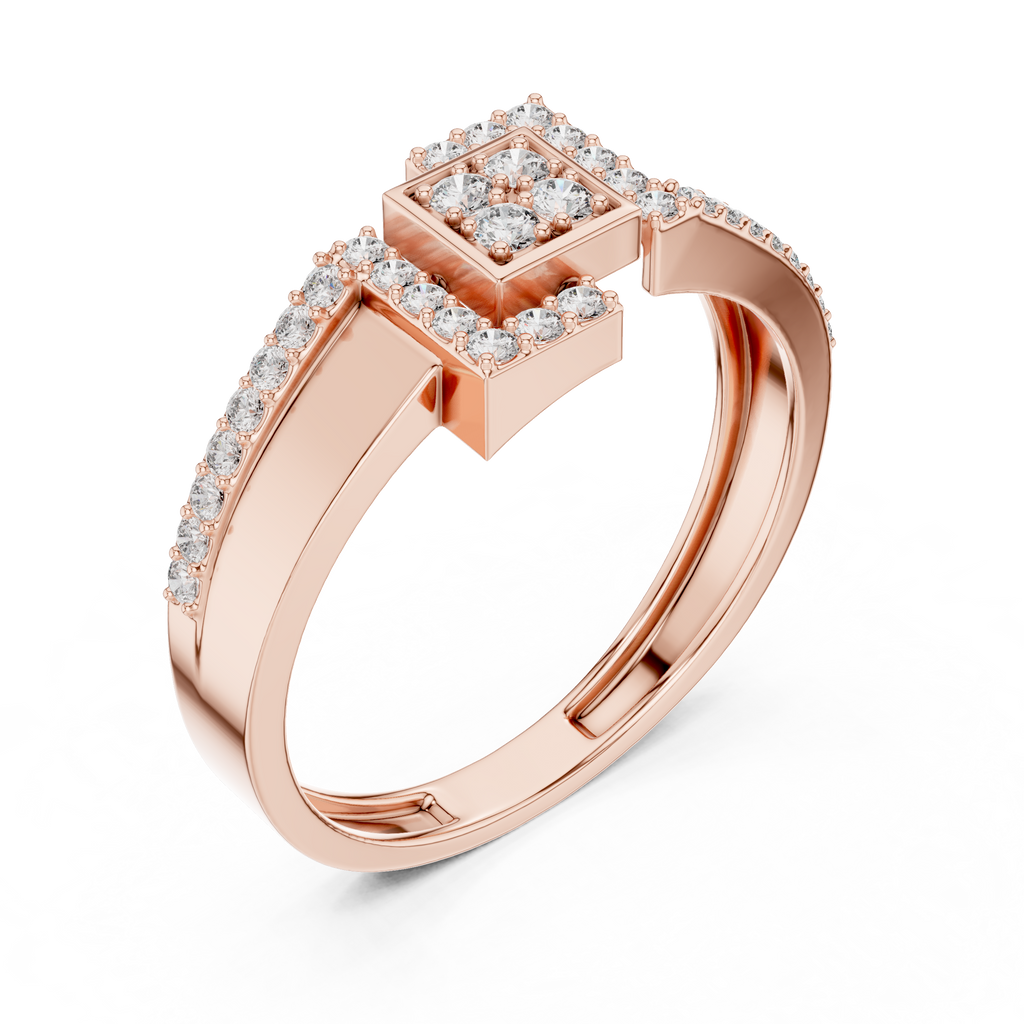 Quinn Lab Grown Diamond Offset Square Bypass Statement Ring with Pavé Brackets