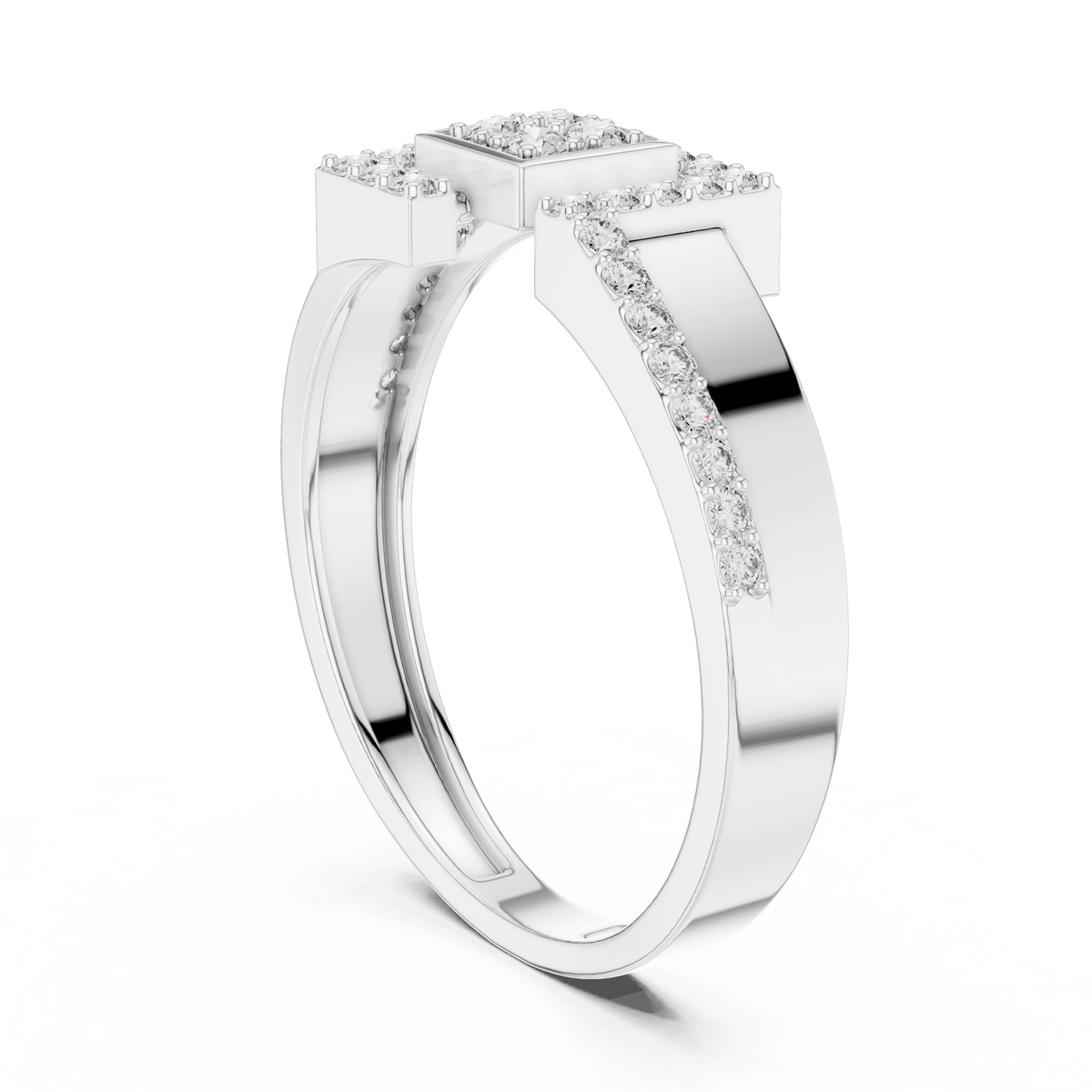 Quinn Lab Grown Diamond Offset Square Bypass Statement Ring with Pavé Brackets
