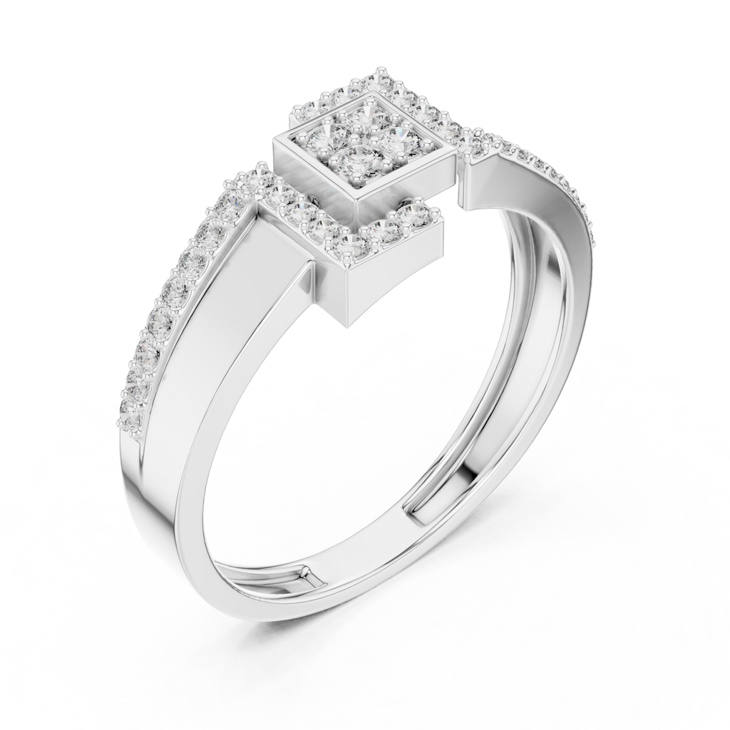 Quinn Lab Grown Diamond Offset Square Bypass Statement Ring with Pavé Brackets