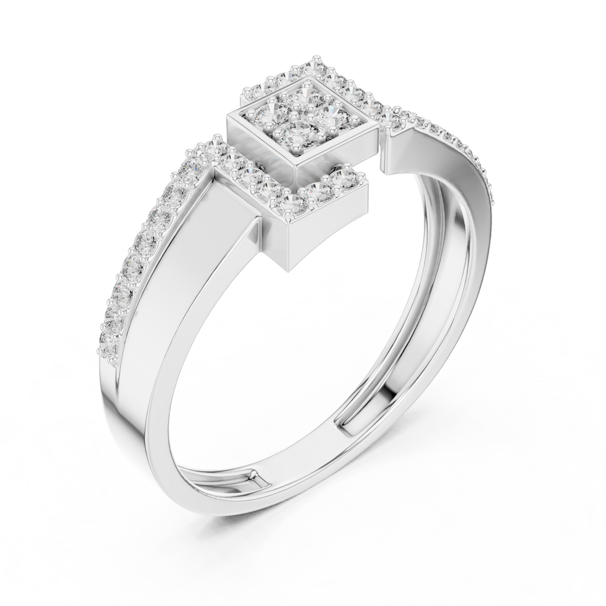 Quinn Lab Grown Diamond Offset Square Bypass Statement Ring with Pavé Brackets