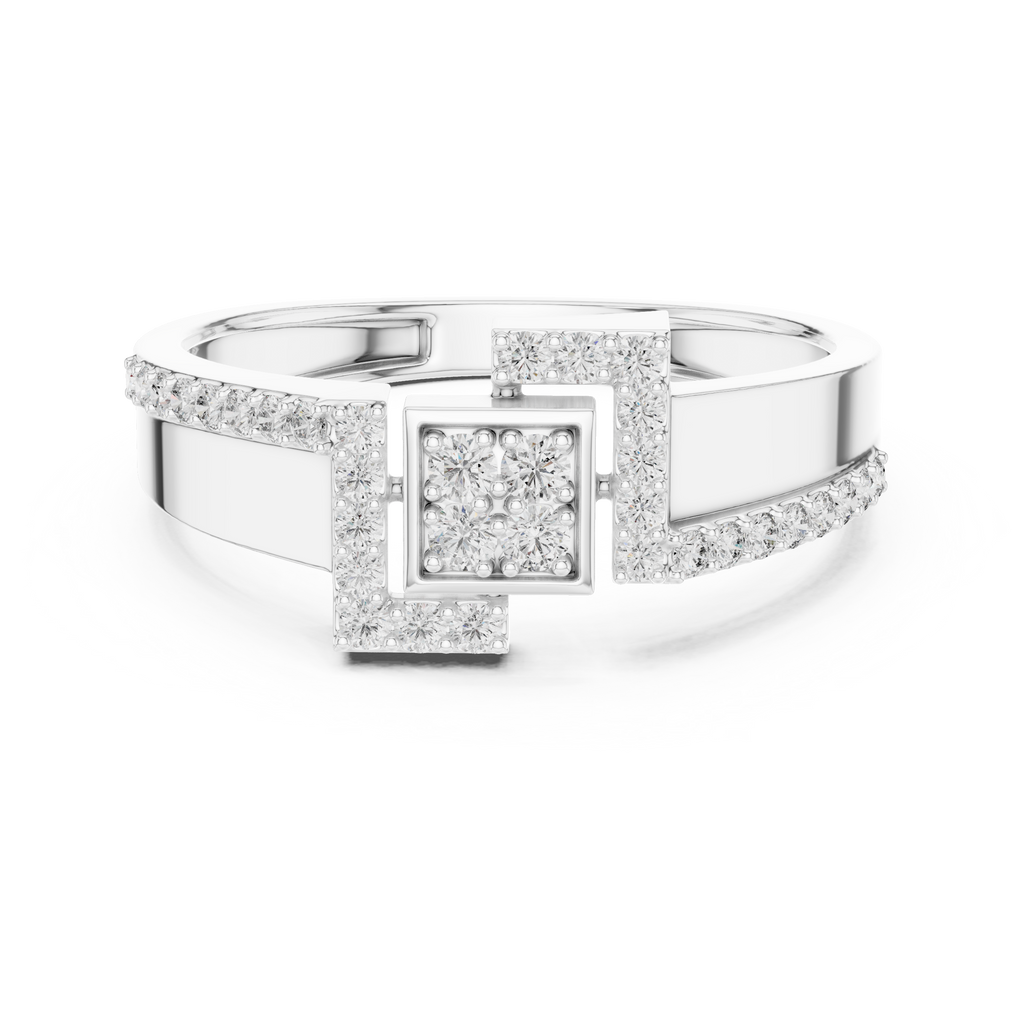 Quinn Lab Grown Diamond Offset Square Bypass Statement Ring with Pavé Brackets