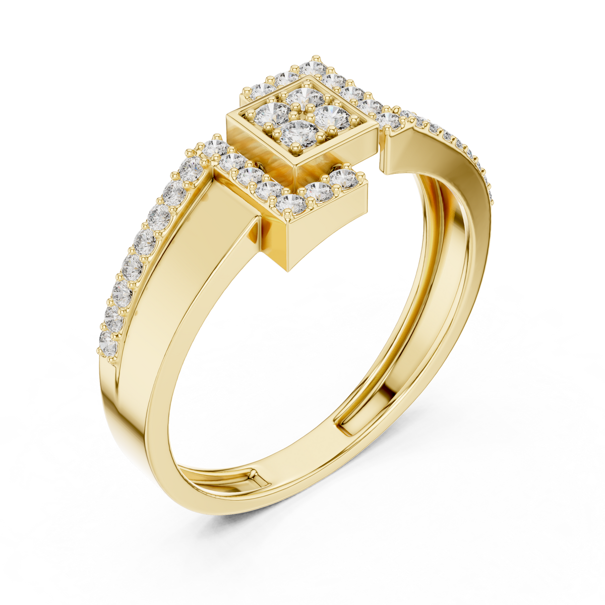 Quinn Lab Grown Diamond Offset Square Bypass Statement Ring with Pavé Brackets