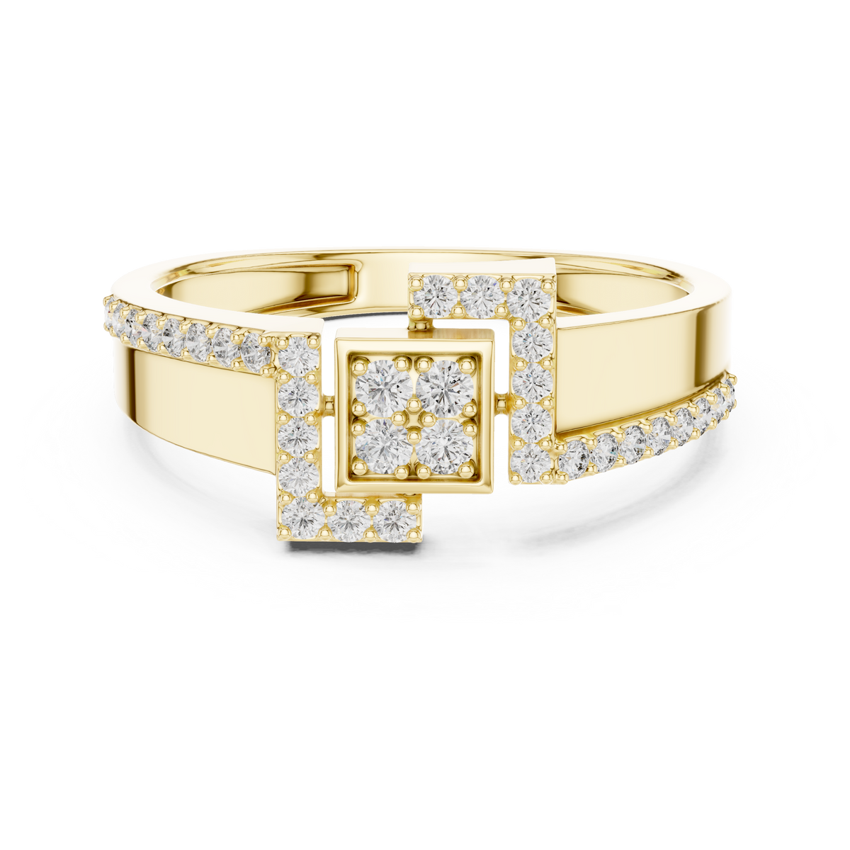 Quinn Lab Grown Diamond Offset Square Bypass Statement Ring with Pavé Brackets