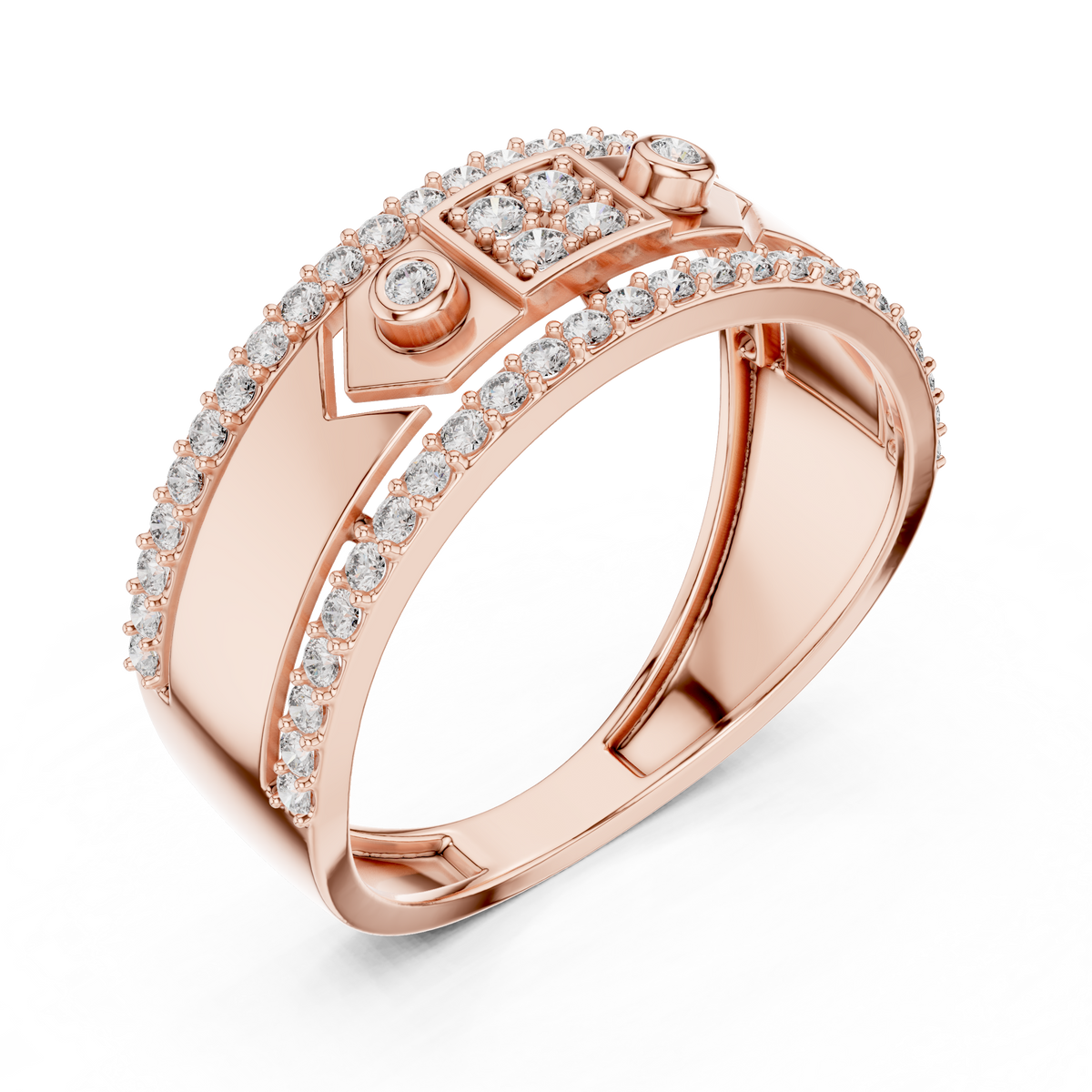 Remy Lab Grown Diamond Studded Statement Band Ring with Pavé Edges