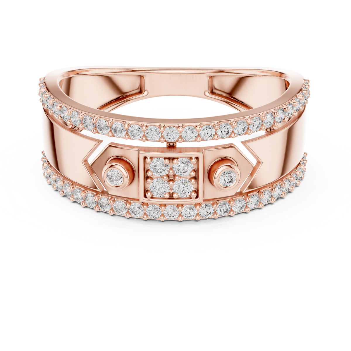 Remy Lab Grown Diamond Studded Statement Band Ring with Pavé Edges