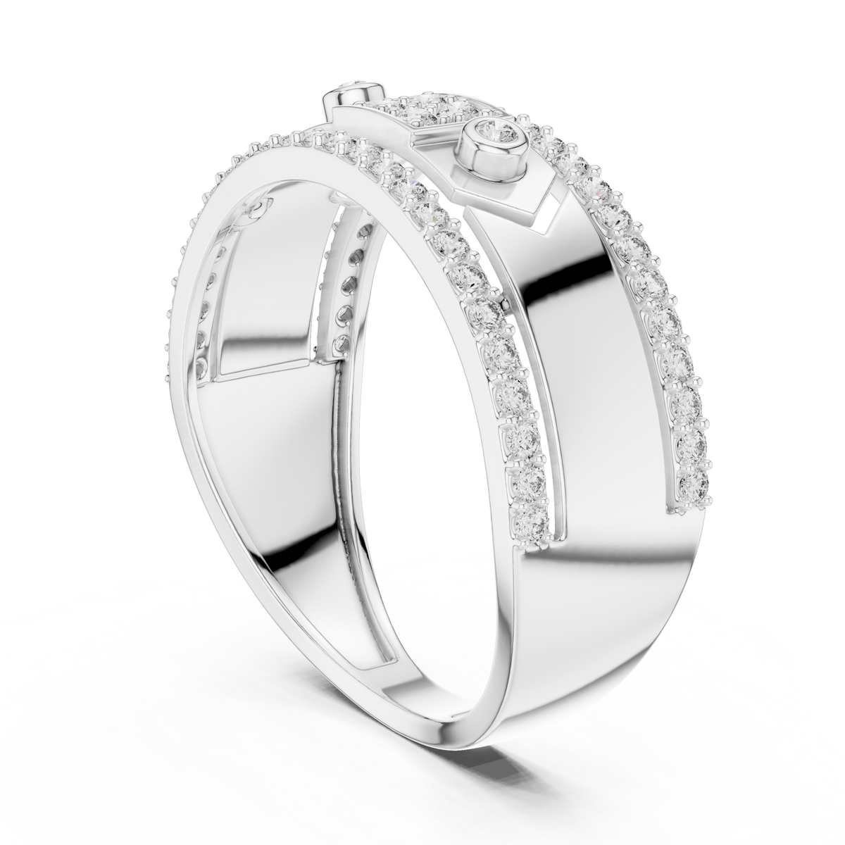 Remy Lab Grown Diamond Studded Statement Band Ring with Pavé Edges