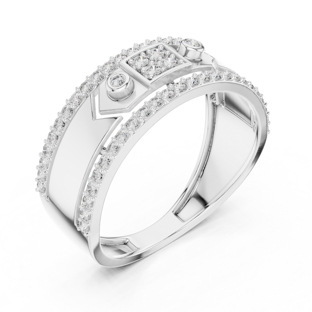 Remy Lab Grown Diamond Studded Statement Band Ring with Pavé Edges