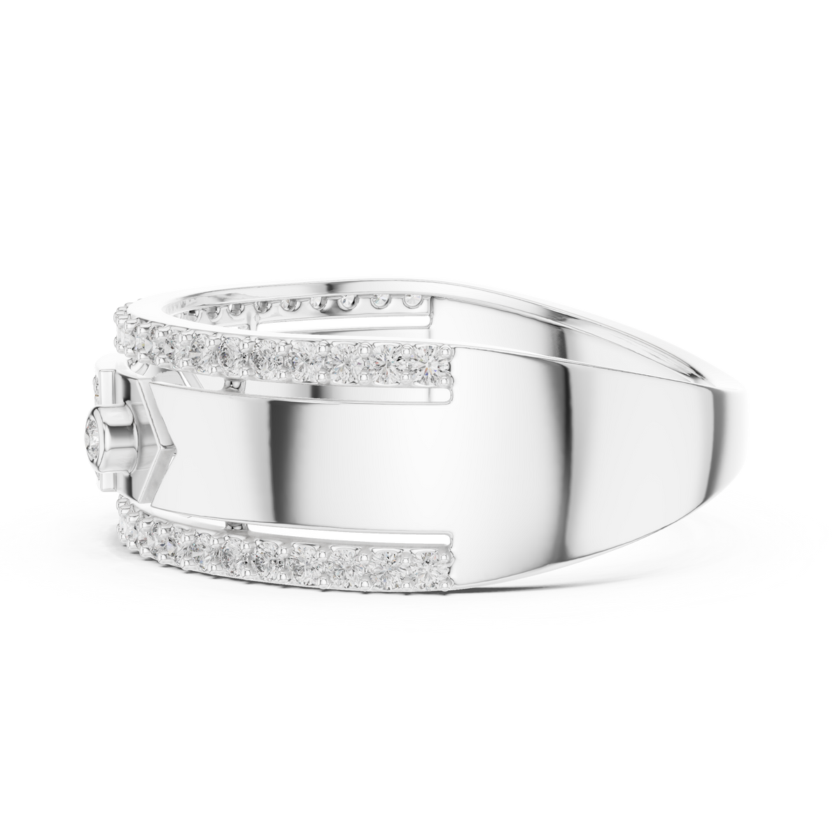 Remy Lab Grown Diamond Studded Statement Band Ring with Pavé Edges