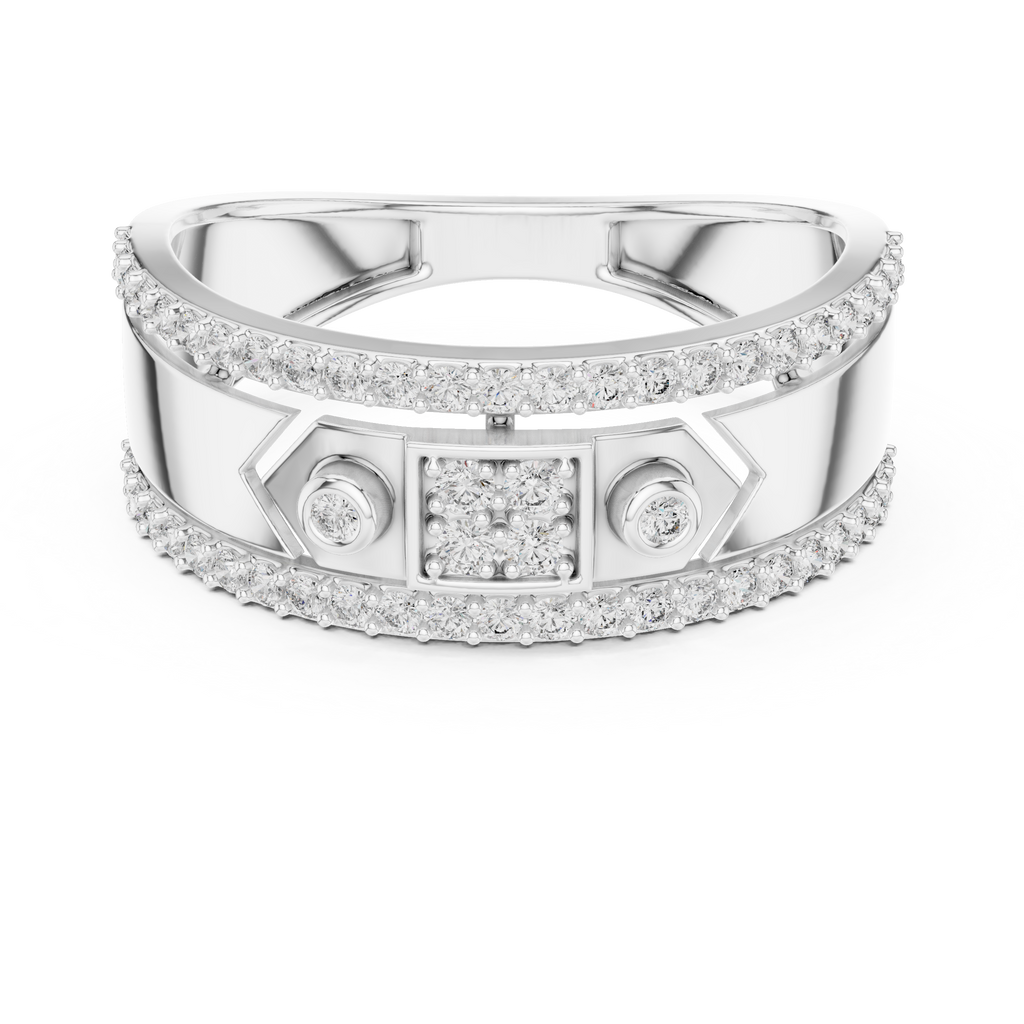 Remy Lab Grown Diamond Studded Statement Band Ring with Pavé Edges