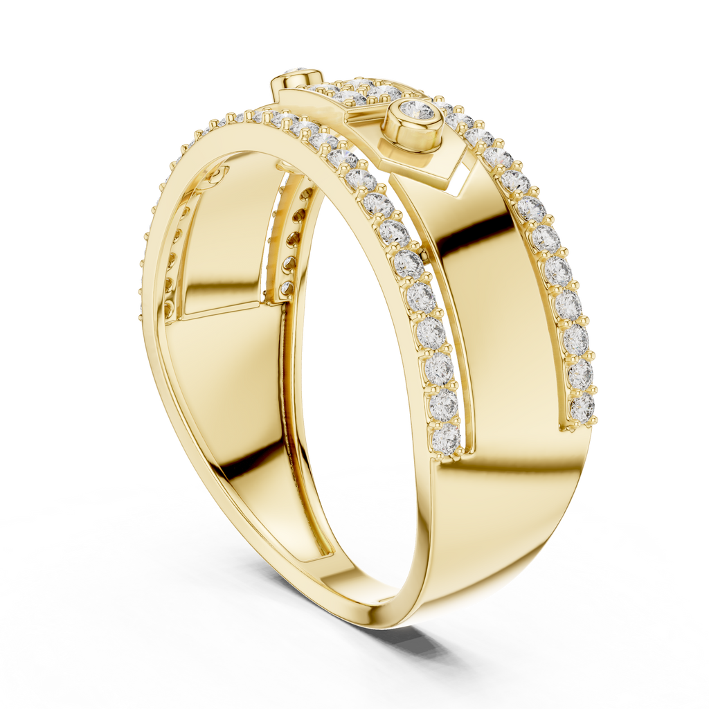 Remy Lab Grown Diamond Studded Statement Band Ring with Pavé Edges