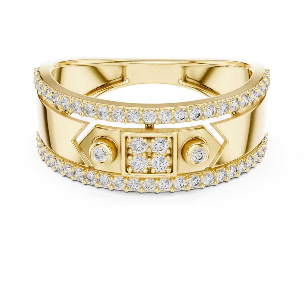 Remy Lab Grown Diamond Studded Statement Band Ring with Pavé Edges