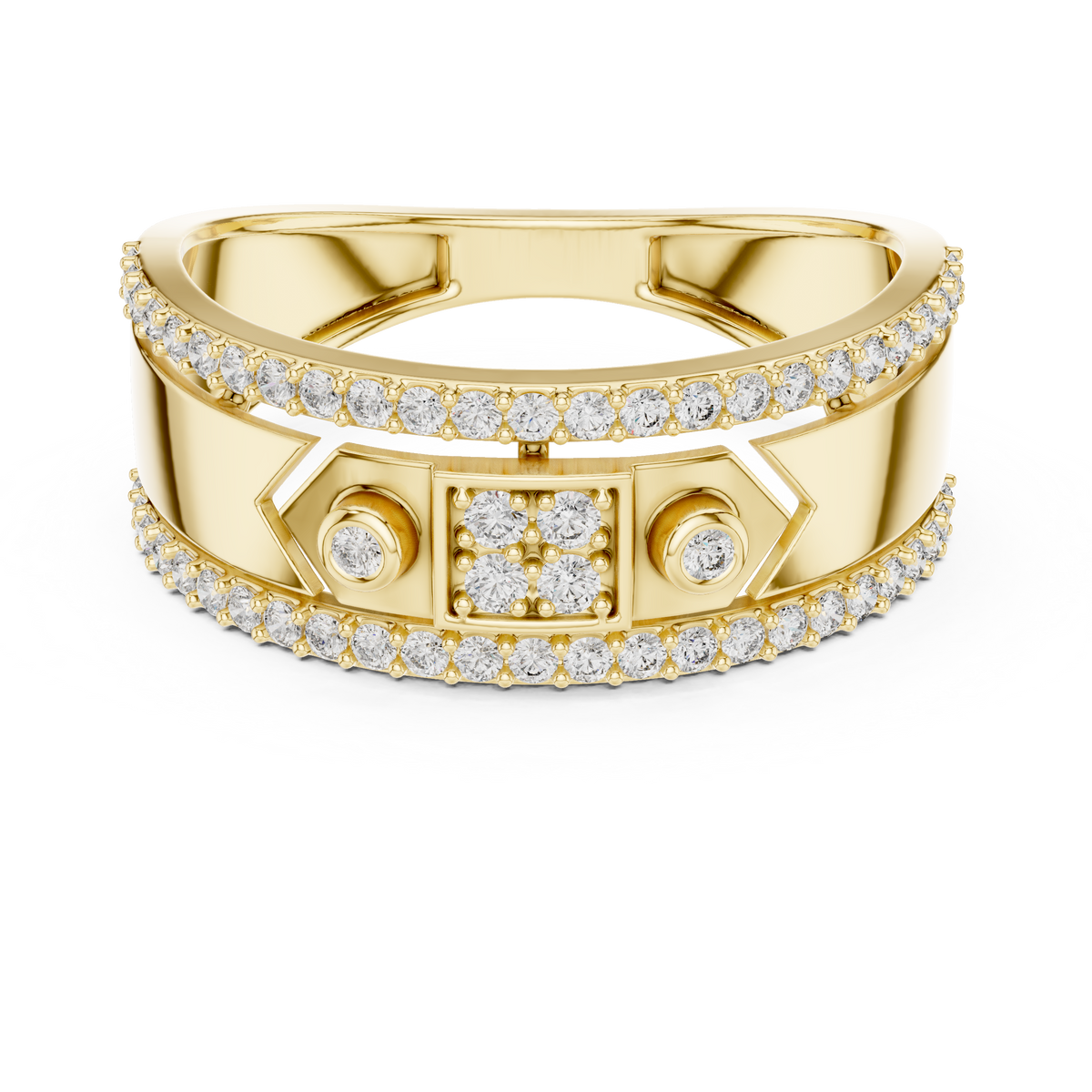 Remy Lab Grown Diamond Studded Statement Band Ring with Pavé Edges