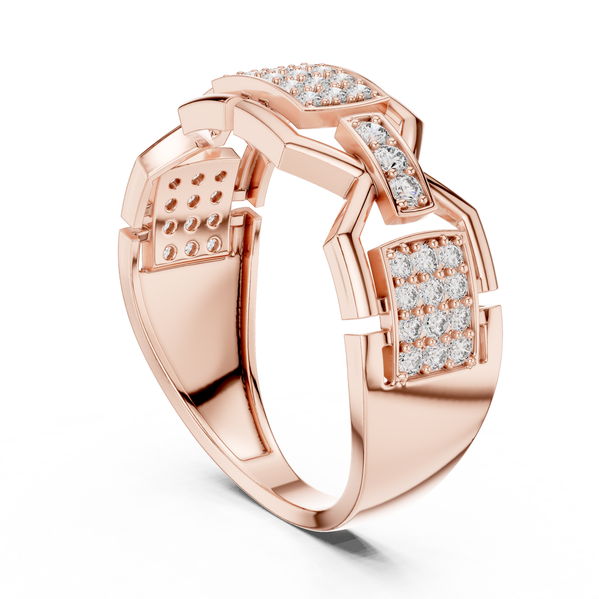 Cassidy Lab Grown Diamond Chain Link Statement Band Ring with Pavé Panel
