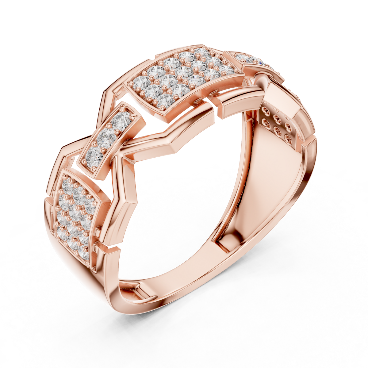 Cassidy Lab Grown Diamond Chain Link Statement Band Ring with Pavé Panel