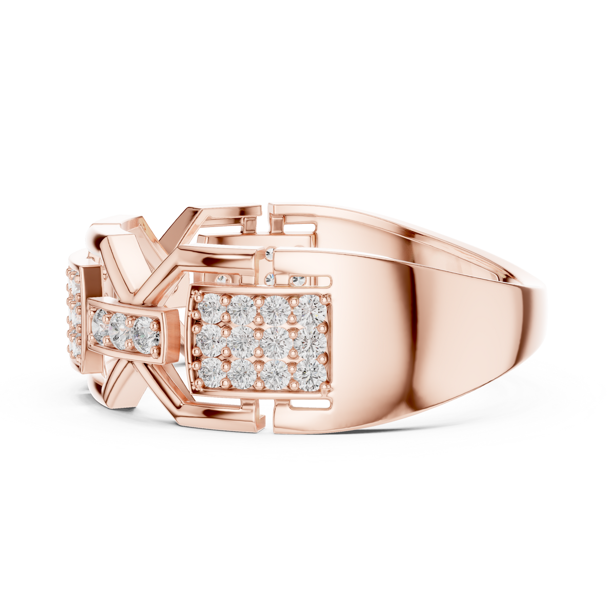 Cassidy Lab Grown Diamond Chain Link Statement Band Ring with Pavé Panel
