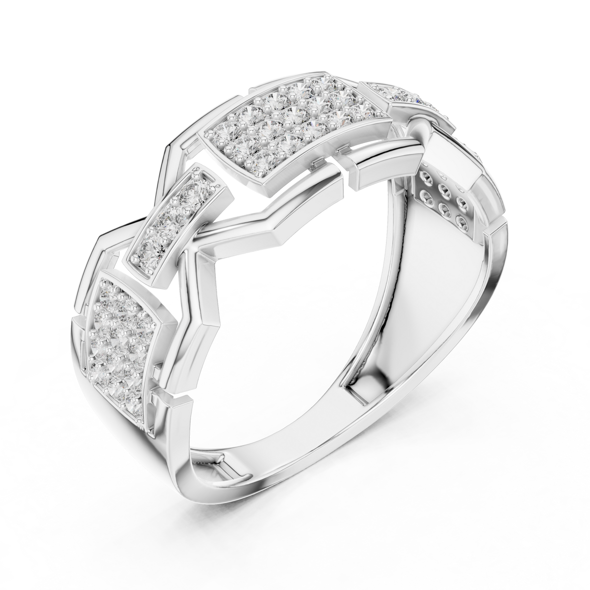 Cassidy Lab Grown Diamond Chain Link Statement Band Ring with Pavé Panel