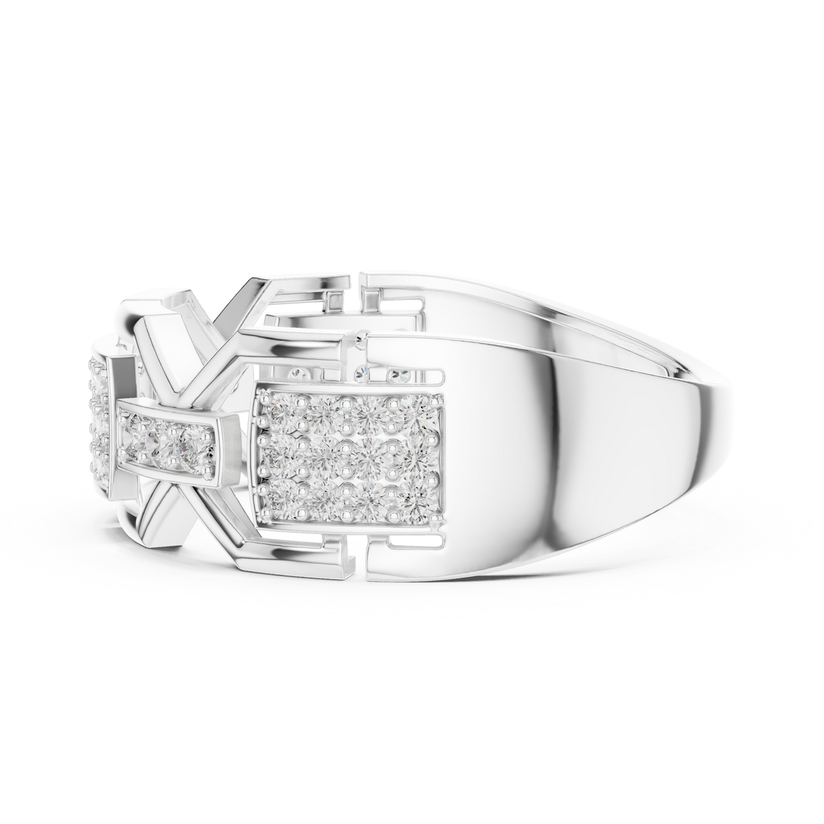 Cassidy Lab Grown Diamond Chain Link Statement Band Ring with Pavé Panel