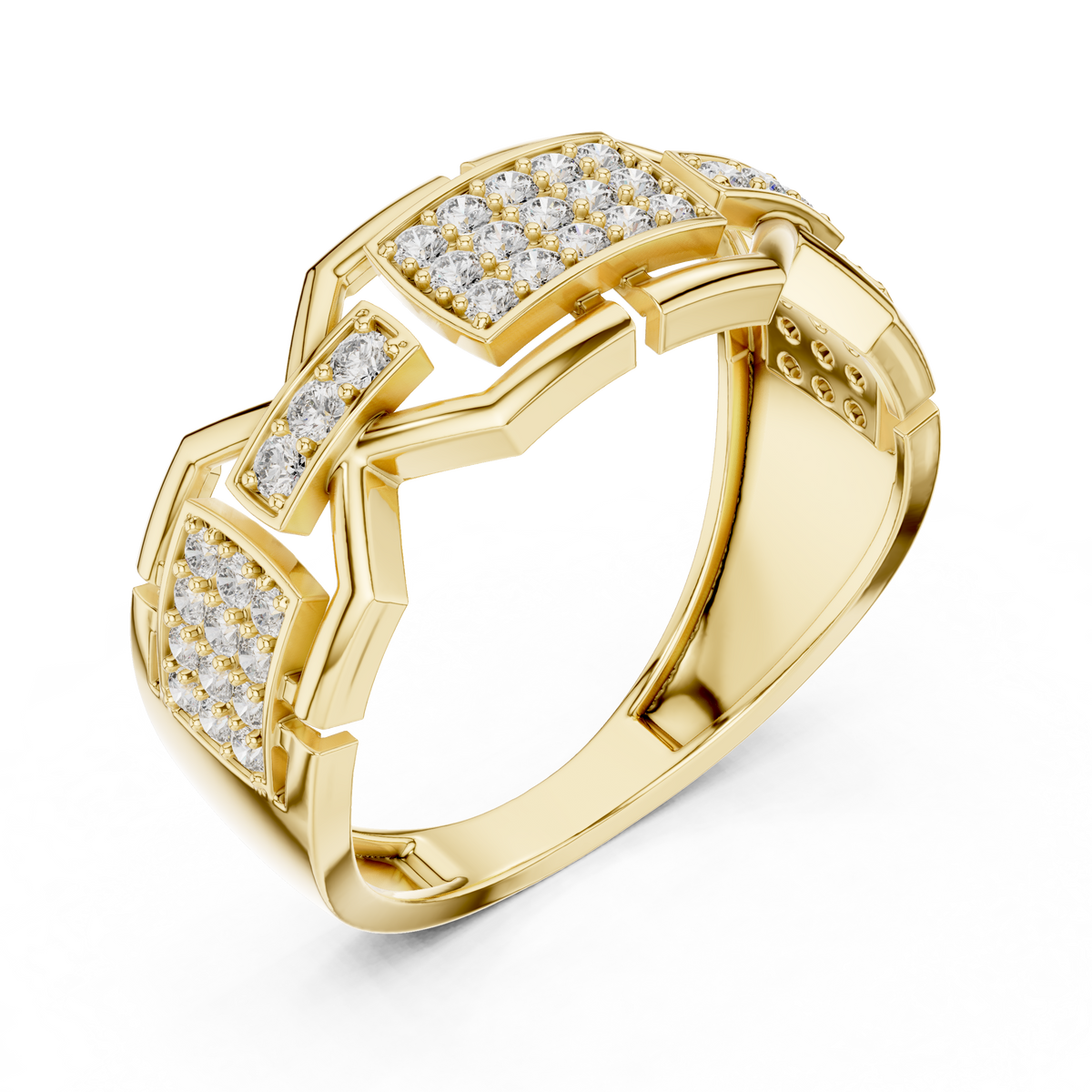 Cassidy Lab Grown Diamond Chain Link Statement Band Ring with Pavé Panel
