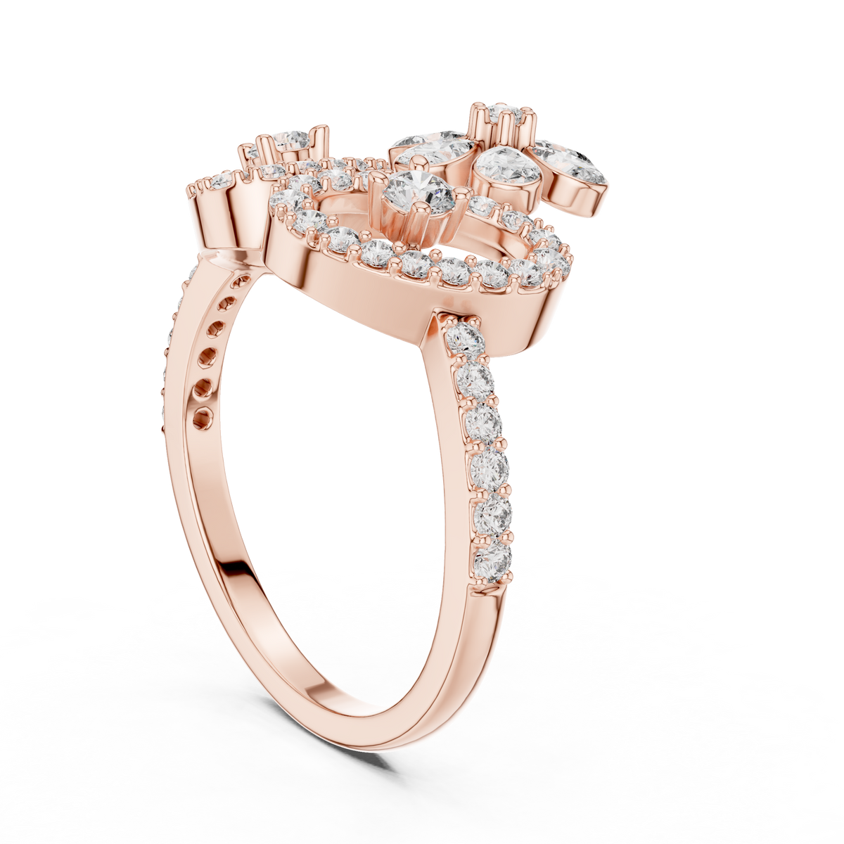 Daphne Lab Grown Diamond Flower Crown Statement Ring with Pear Cut Petals