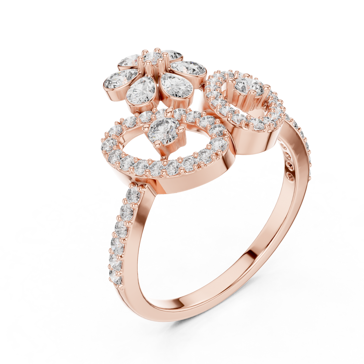 Daphne Lab Grown Diamond Flower Crown Statement Ring with Pear Cut Petals