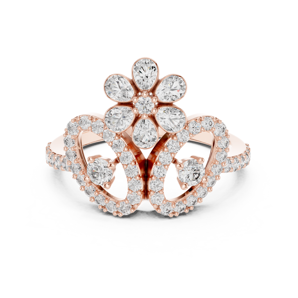 Daphne Lab Grown Diamond Flower Crown Statement Ring with Pear Cut Petals