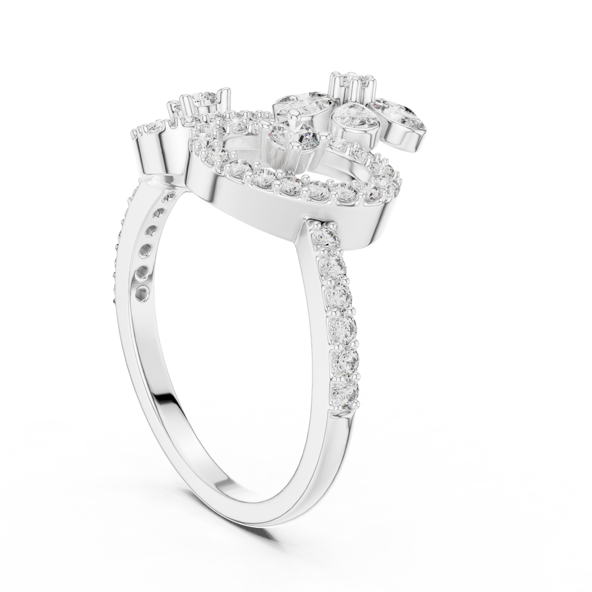 Daphne Lab Grown Diamond Flower Crown Statement Ring with Pear Cut Petals