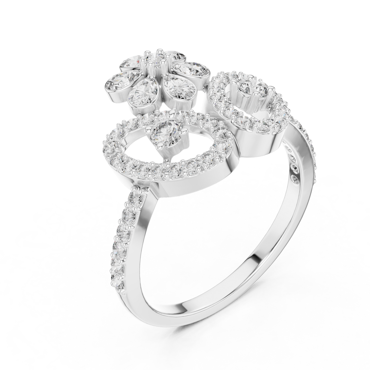 Daphne Lab Grown Diamond Flower Crown Statement Ring with Pear Cut Petals