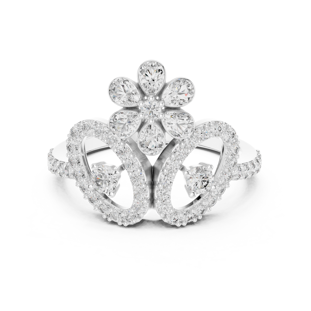 Daphne Lab Grown Diamond Flower Crown Statement Ring with Pear Cut Petals