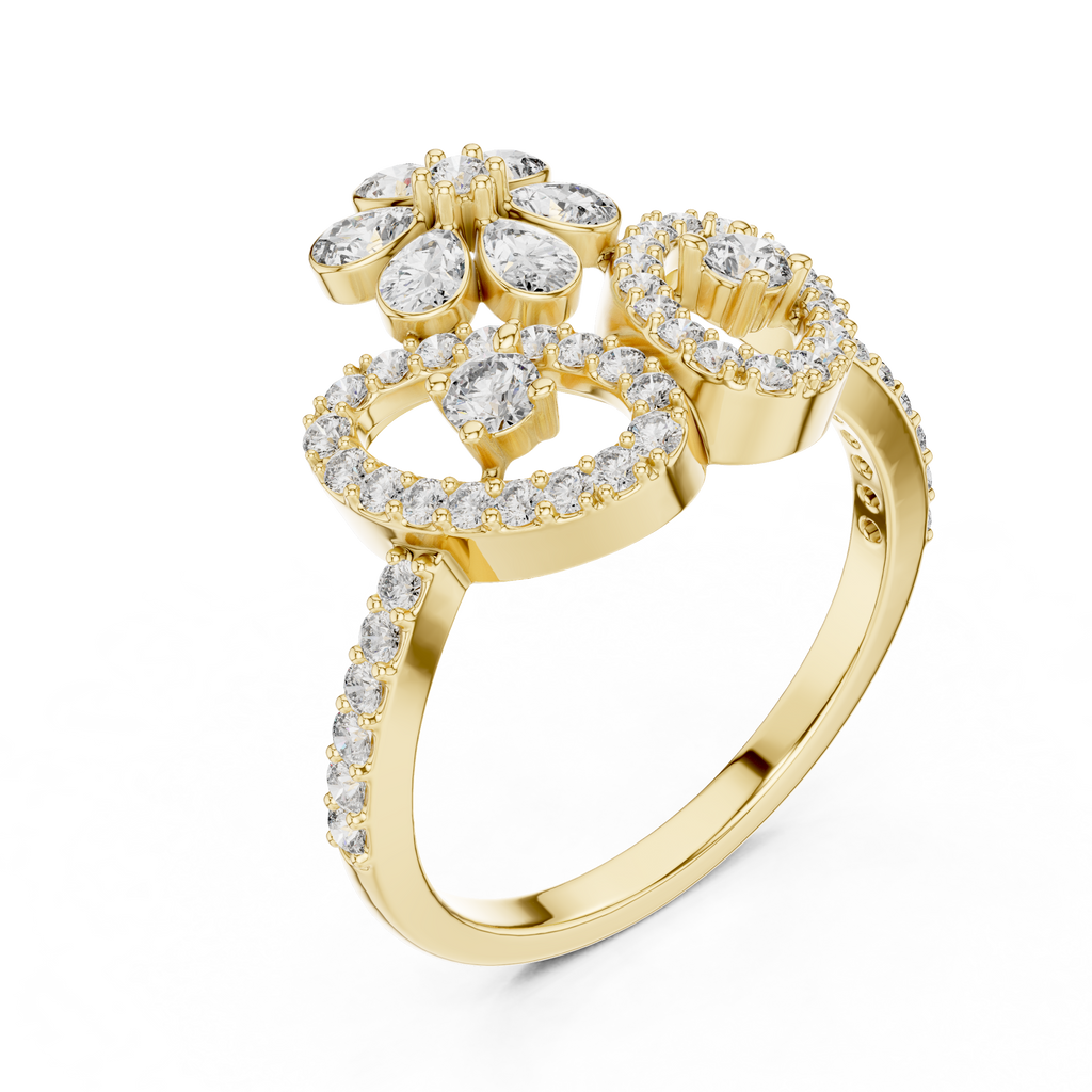 Daphne Lab Grown Diamond Flower Crown Statement Ring with Pear Cut Petals