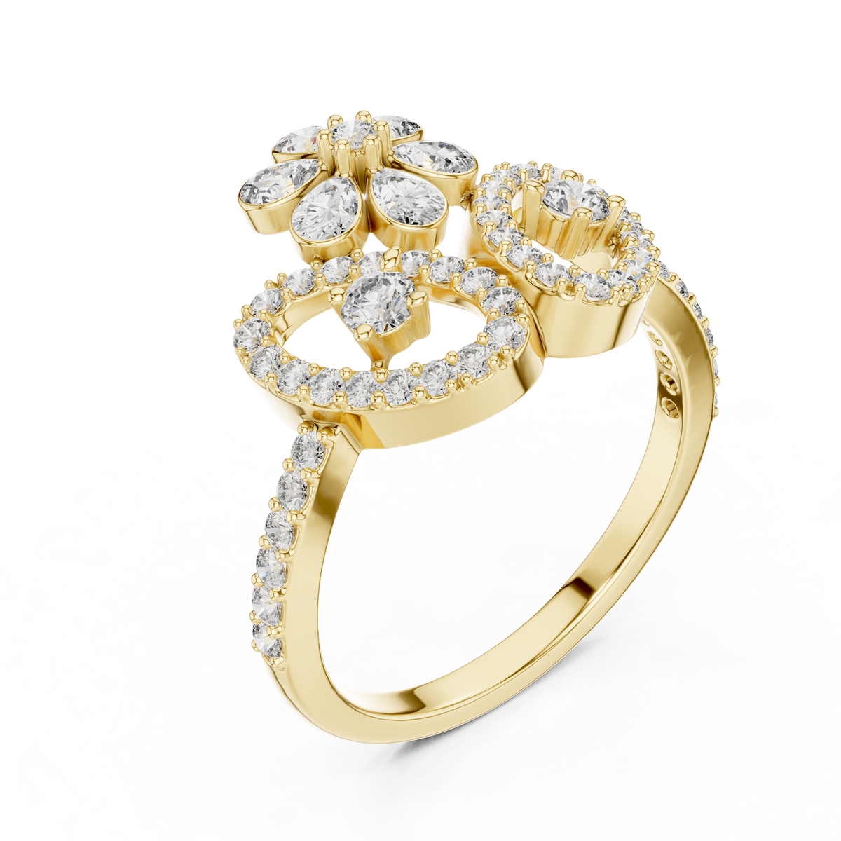 Daphne Lab Grown Diamond Flower Crown Statement Ring with Pear Cut Petals