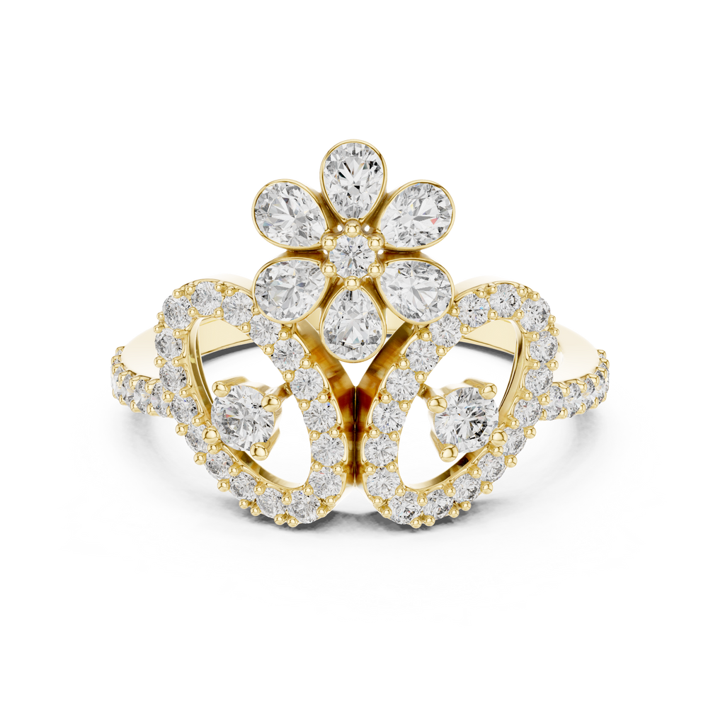 Daphne Lab Grown Diamond Flower Crown Statement Ring with Pear Cut Petals