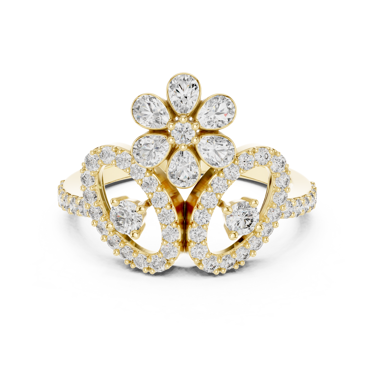 Daphne Lab Grown Diamond Flower Crown Statement Ring with Pear Cut Petals
